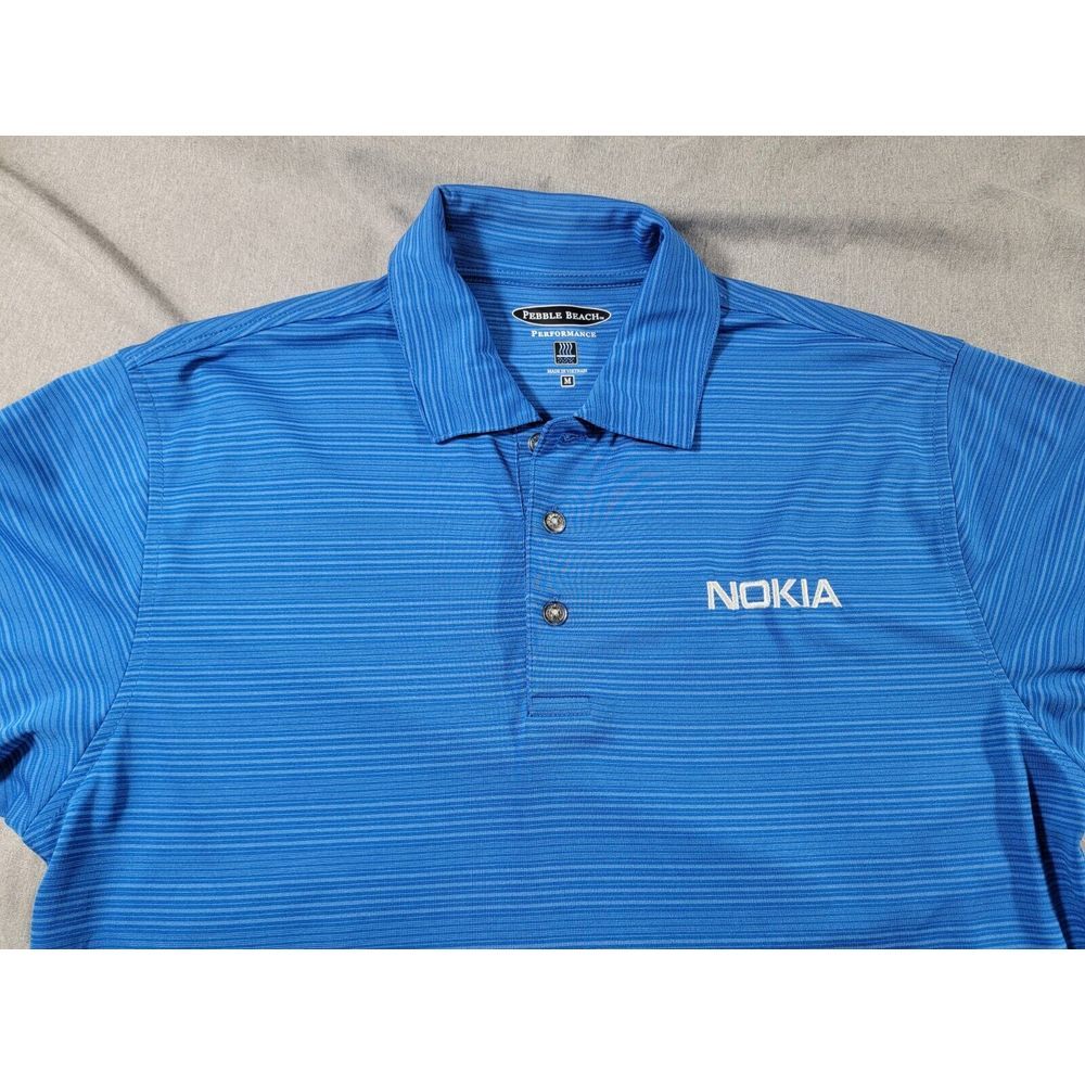 Pebble Beach Performance golf polo Shirt men's Medium Blue Striped, Nokia